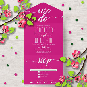 "We do" magenta pink script calligraphy wedding All In One Invitation