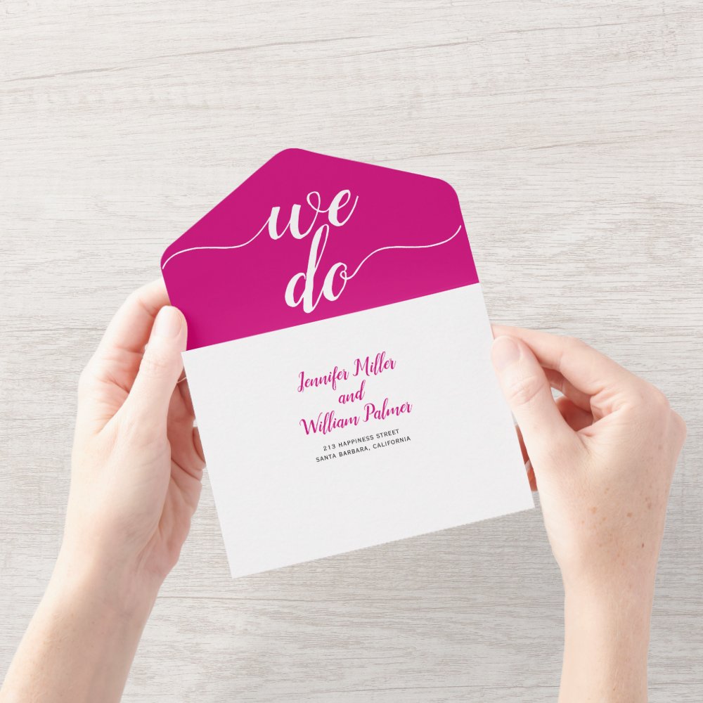Discover "We do" magenta pink script calligraphy wedding All In One Invitation