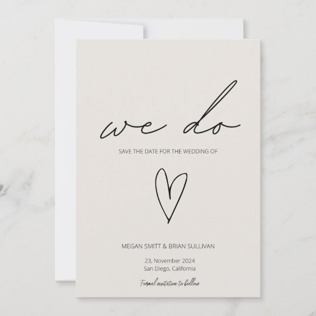 We Do Minimalist Beige Heart Photo  Save The Date (Front)