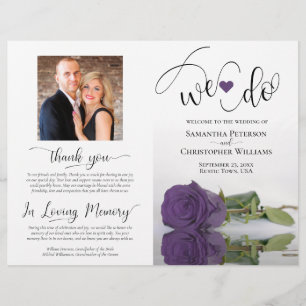 We Do Modern Amethyst Purple Rose Wedding Program