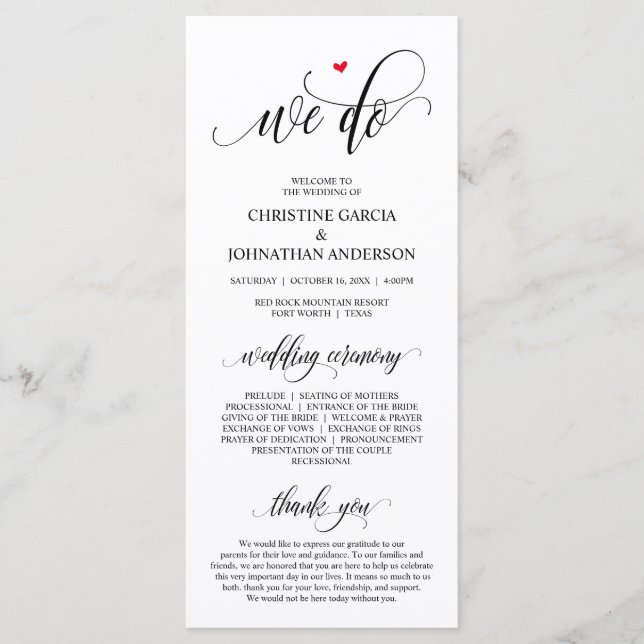 We do, Modern Black Script, Wedding Ceremony Program (Front)