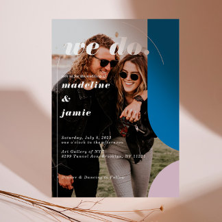We Do Modern Blue & Purple Retro Abstract Photo Invitation