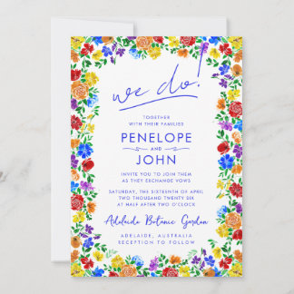 We Do Modern Boho Rainbow Floral Wedding Invitation