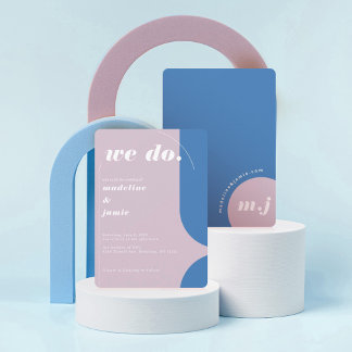 We Do Modern Bold Blue & Purple Retro Abstract Invitation