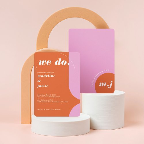 We Do Modern Bold Pink  Orange Retro Abstract Invitation