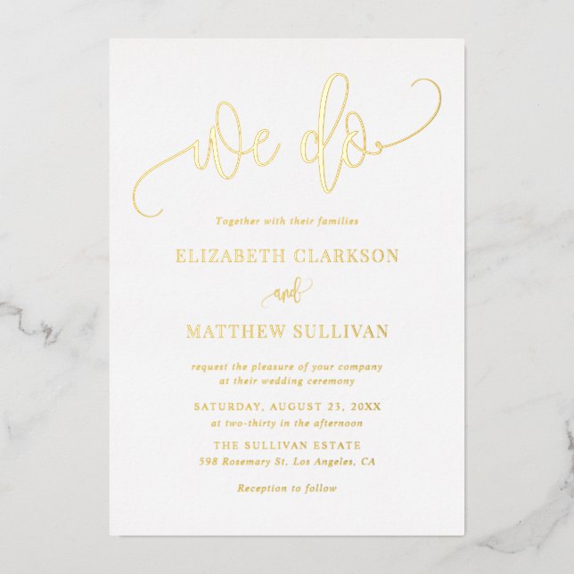 We Do Modern Calligraphy Photo Wedding Foil Invitation (Front)