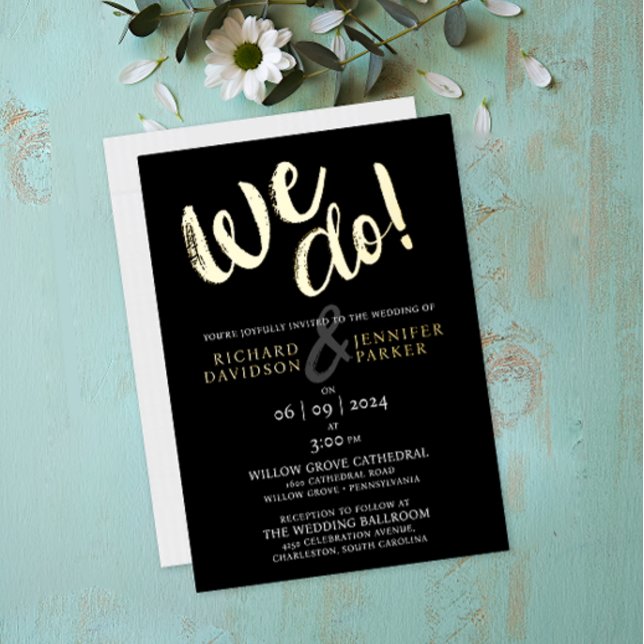 We Do Modern Elegant Black Gold Wedding Invitation Foil Invitation (Creator Uploaded)