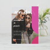 We Do Modern Pink Magenta Retro Abstract Photo Invitation (Standing Front)