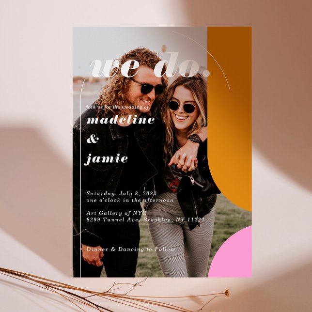 We Do Modern Pink Yellow Retro Abstract Photo Invitation (We Do Modern Pink Yellow Retro Abstract Photo Invitation)
