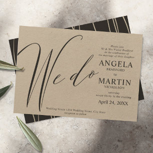 We Do Modern Simple Black Wedding Invitation