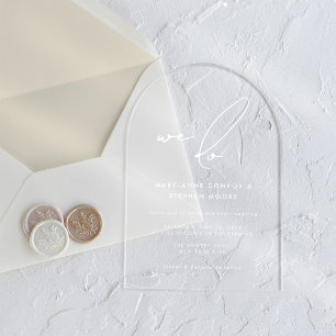 We Do Modern White Calligraphy Clear Wedding Acrylic Invitations