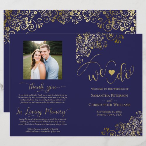 We Do! Navy Blue & Gold DIY Fold Wedding Program