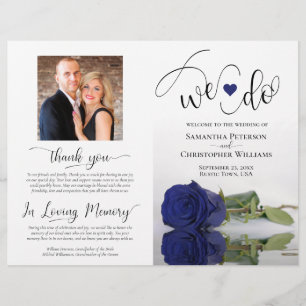 We Do! Navy Blue Rose Modern Wedding Program