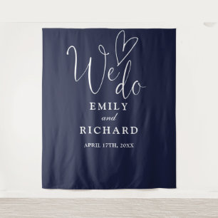 We Do Navy Blue Wedding Photo Backdrop