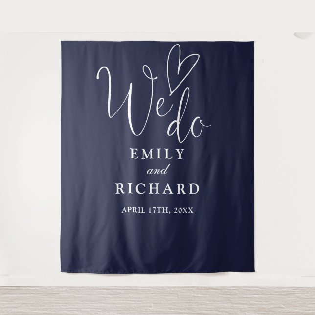 We Do Navy Blue Wedding Photo Backdrop (Front)