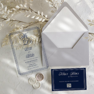 We Do Navy Old Money Wedding Acrylic Invitations