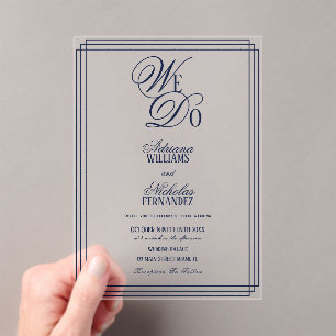 We Do Navy Old Money Wedding Acrylic Invitations