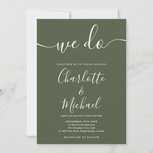 We Do Olive Green Signature Script Wedding Invitation
