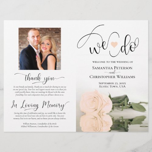 We Do Pale Peach Rose Modern Wedding Program