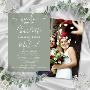 We Do Part Two Sage Green Wedding Photo Sequel Invitation