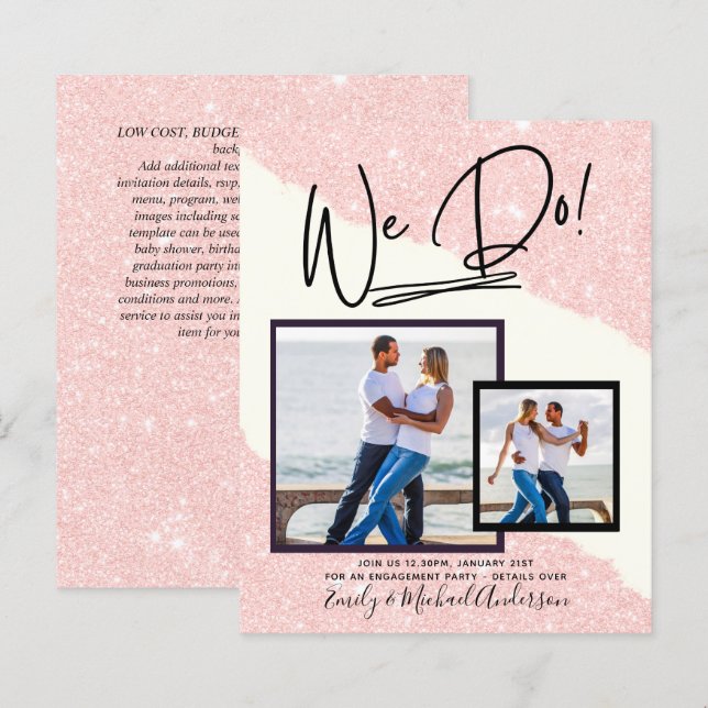 We Do! PHOTO Engagement Party Invitations Budget (Front/Back)