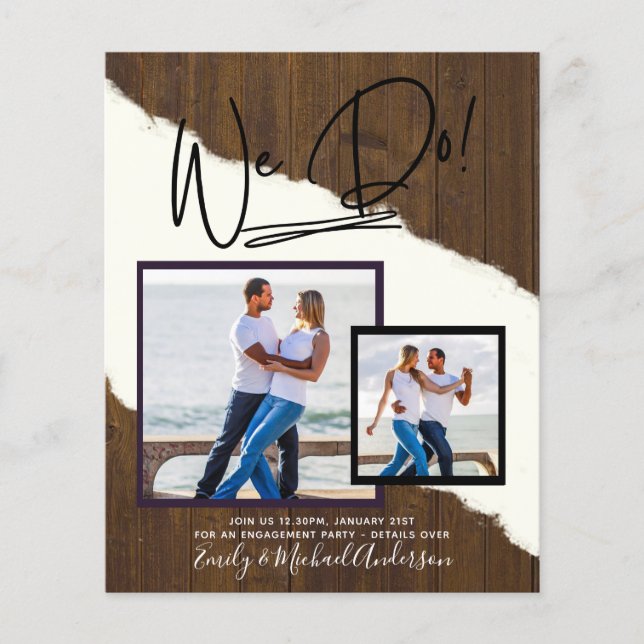 We Do! PHOTO Engagement Party Invitations Budget Flyer (Front)