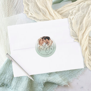 We Do Photo Return Address Sage Green Wedding Classic Round Sticker
