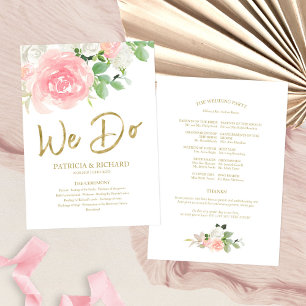We Do Pink Blush Roses Floral Gold Wedding Program