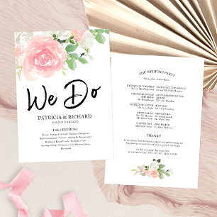 We Do Pink Blush Roses Floral Wedding Program