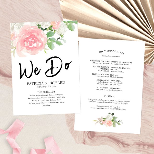 We Do Pink Blush Roses Floral Wedding Program (Creator Uploaded)