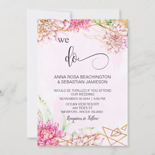  WE DO Pink Floral RSVP AR15 QR Crystal Wedding Invitation