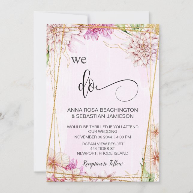*~* WE DO Pink Pastel Floral RSVP AR15 QR Invitation (Front)