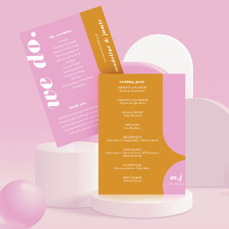 We Do Pink Retro Style Wedding Order of Service Program