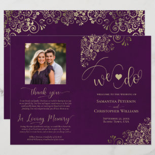 We Do! Plum Purple & Gold DIY Fold Wedding Program