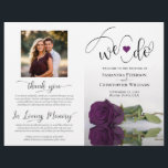 We Do! Plum Purple Rose DIY Fold Wedding Program<br><div class="desc">This beautiful wedding program is both modern and elegant. The DIY folded design features modern script lettering on the front reading "we do" with the names of the couple and wedding date/location. There is a photo of a beautiful long-stemmed plum purple colored rose reflecting in a pool of water with...</div>