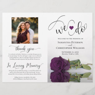 We Do! Plum Purple Rose DIY Fold Wedding Program