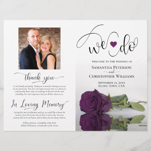 We Do Plum Purple Rose Modern Wedding Program