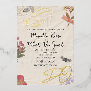 WE DO Pressed Flowers Shabby Garden Chic Wedding  Foil Invitation