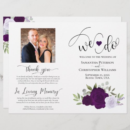 We Do Purple Boho Roses Foldable Wedding Program