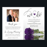 We Do! Purple Rose Modern Wedding Program Outside Poster<br><div class="desc">This beautiful wedding program is both modern and elegant. The DIY folded design features modern script lettering on the front reading "we do" with the names of the couple and wedding date/location. There is a photo of a beautiful long-stemmed royal purple colored rose reflecting in a pool of water with...</div>