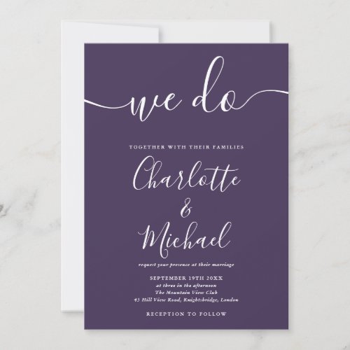 We Do Purple Signature Script Wedding Invitation