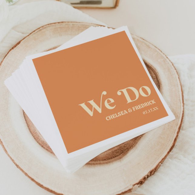 We Do Retro Minimalist Orange Wedding Napkins (Creator Uploaded)