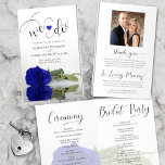 We Do! Royal Blue Rose DIY Fold Wedding Program<br><div class="desc">This beautiful wedding program is both modern and elegant. The DIY folded design features modern script lettering on the front reading "we do" with the names of the couple and wedding date/location. There is a photo of a beautiful long-stemmed royal blue or cobalt colored rose reflecting in a pool of...</div>