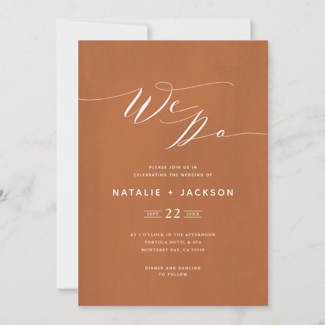 We Do rust script text elegant wedding invite (Front)
