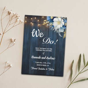 We Do Rustic Blue Wood String Lights Floral Save The Date