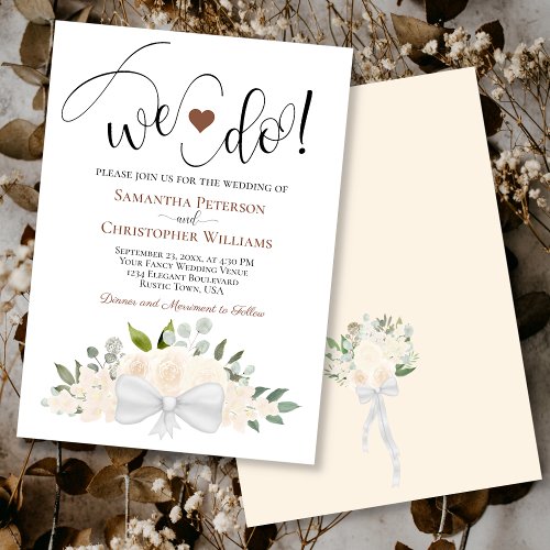 We Do Rustic Champagne Peach Roses Floral Wedding Invitation