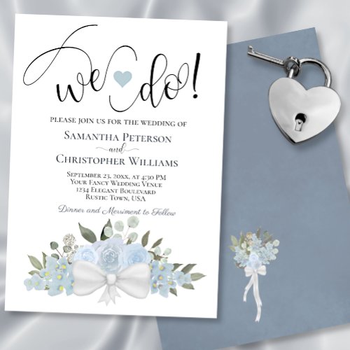 We Do Rustic Dusty Blue Romantic Floral Wedding Invitation