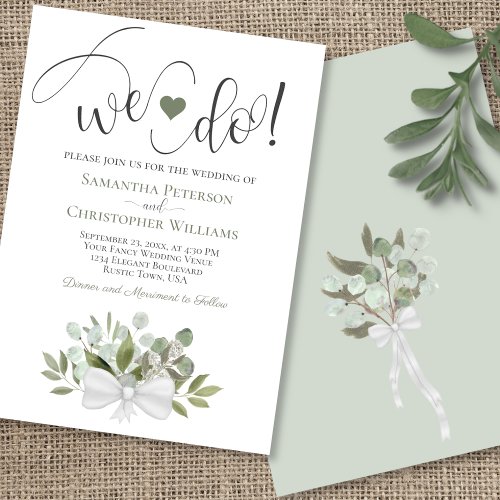 We Do Rustic Eucalyptus Leaves Boho Chic Wedding Invitation