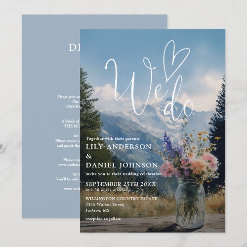 We Do Rustic Mountain Floral All In One Wedding Invitation