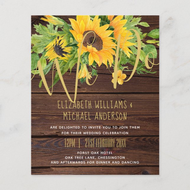 WE DO Rustic Sunflowers Wood Boho Wedding Invites (Front)
